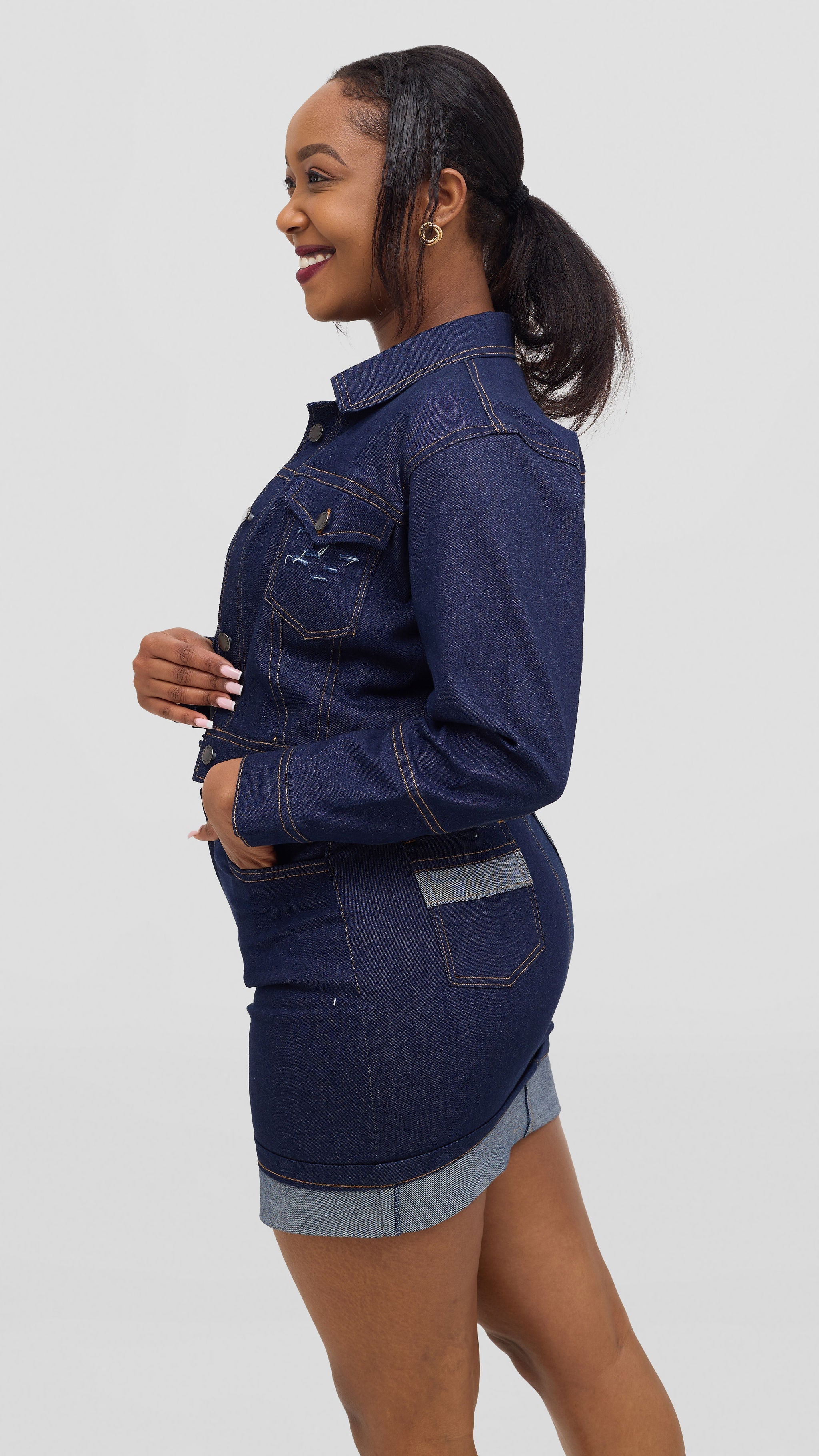 Mini skirt and jacket denim set