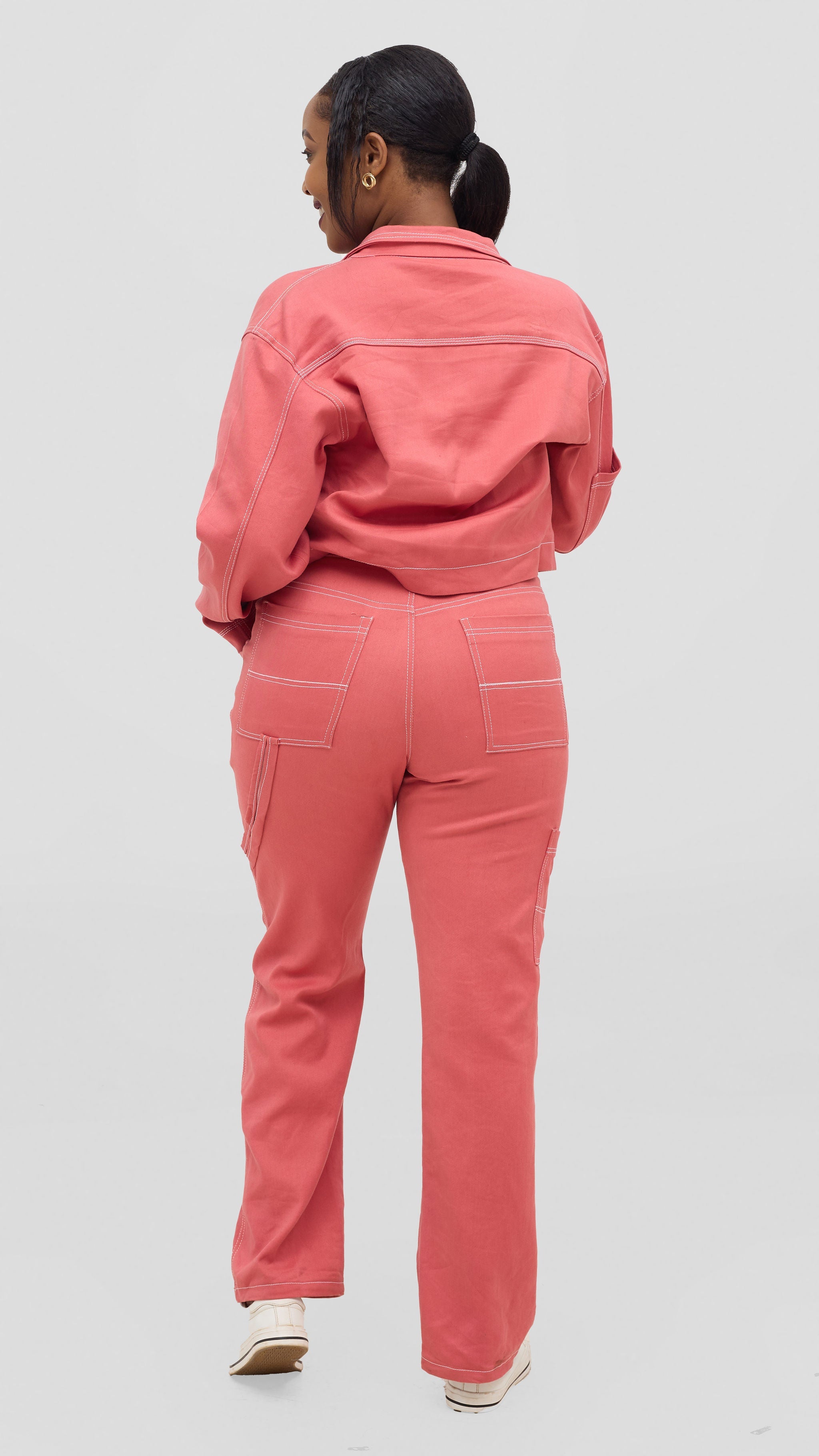 Pink denim pants set