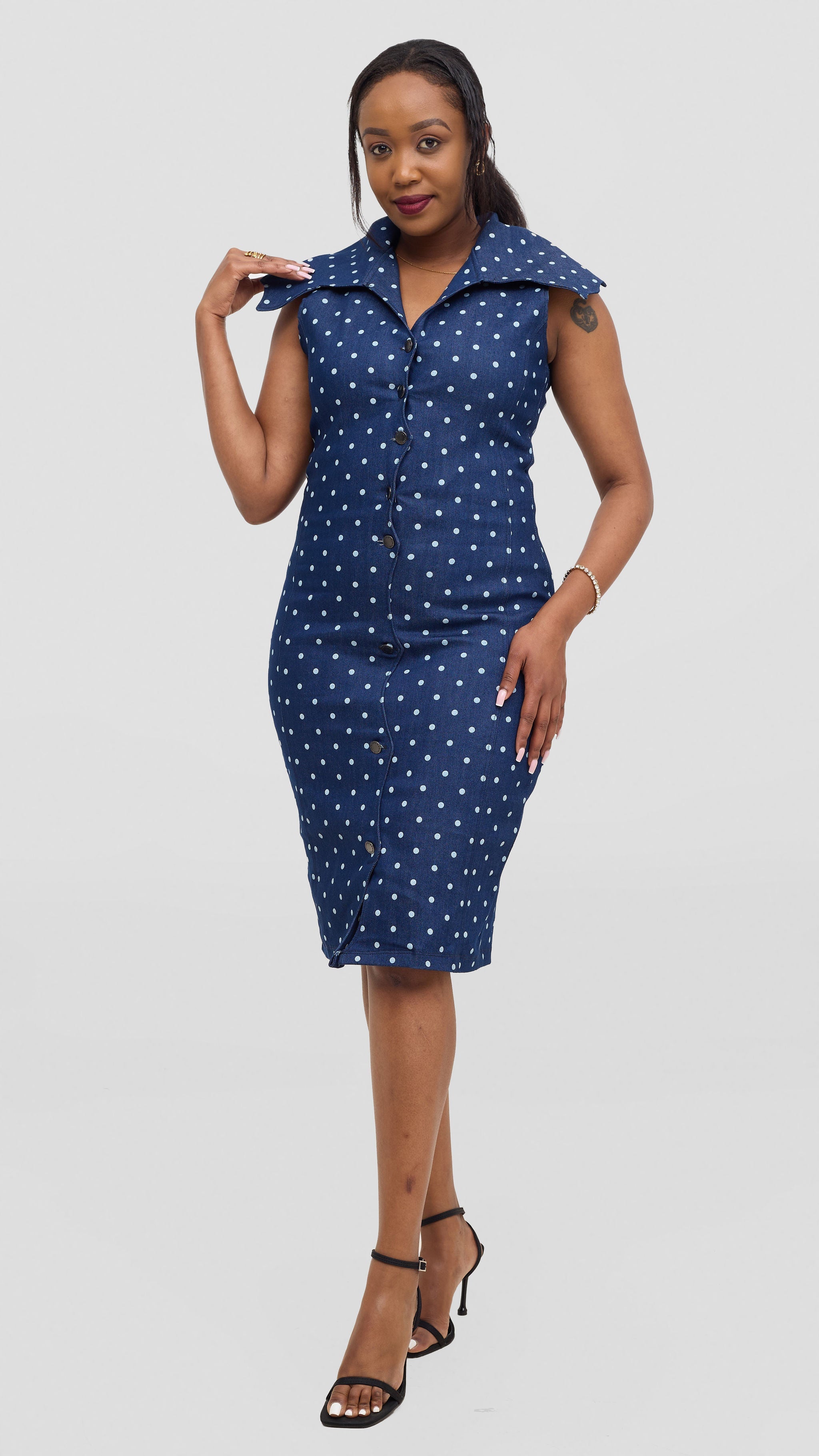 polka denim dress Mia Polka Dot Denim Dress Be You Boutique