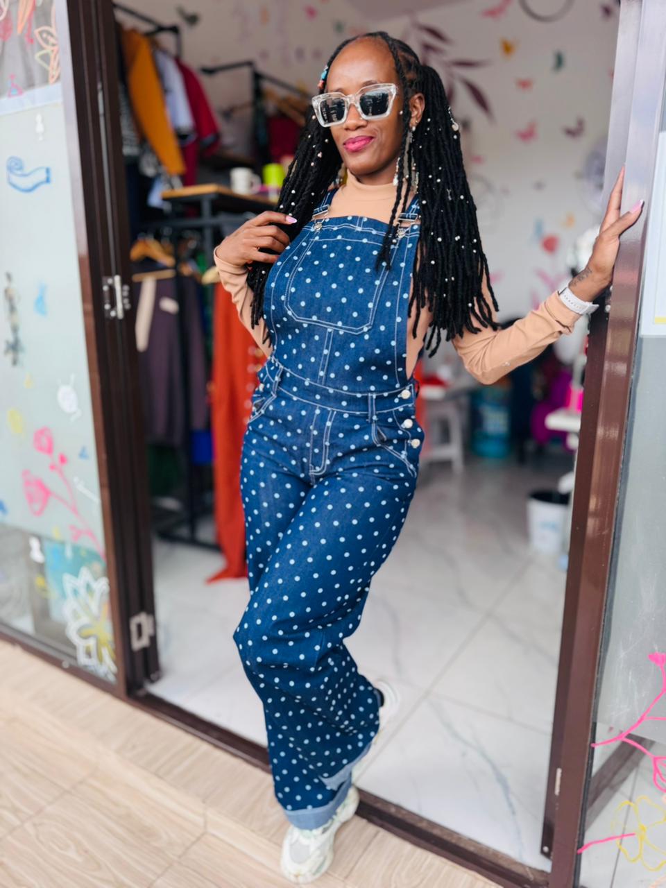 Polka Dot Denim Jumpsuit