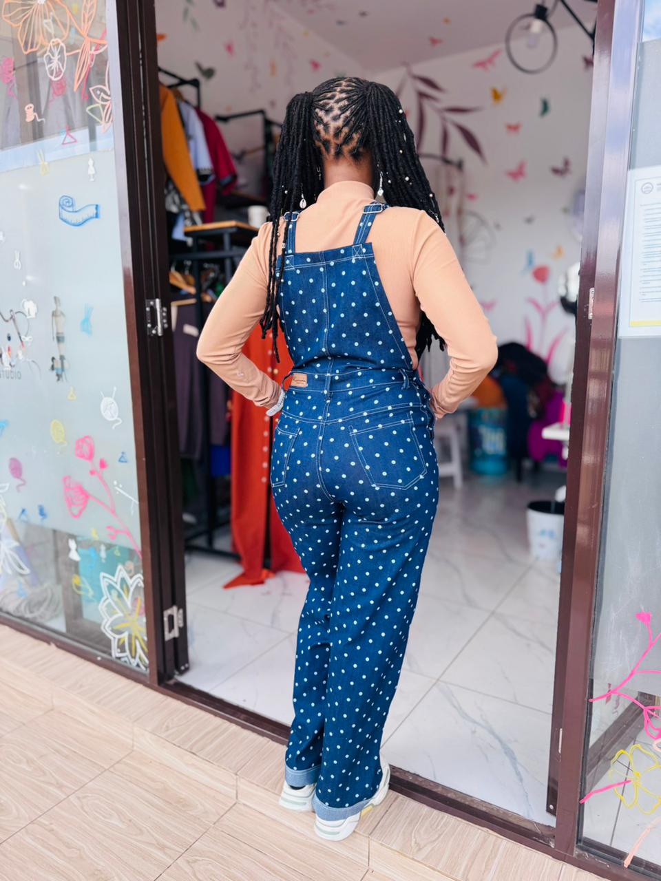 Polka Dot Denim Jumpsuit