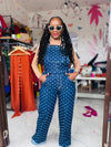 Polka Dot Denim Jumpsuit