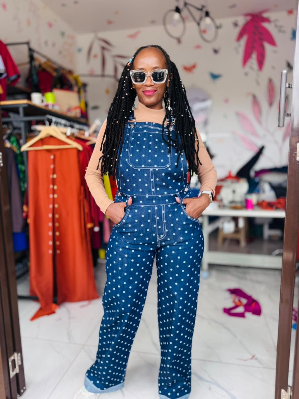 Polka Dot Denim Jumpsuit